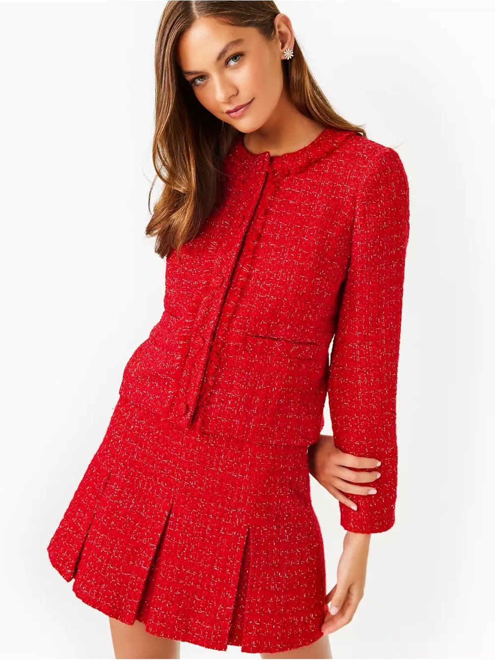 Lilly Pulitzer Red Tweed Jacket/Skirt Suit